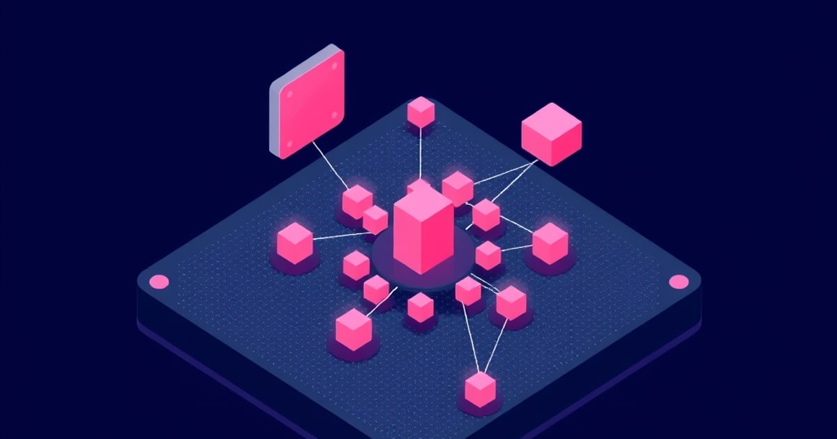 Isometric illustration of a central pink block ringed by scattered cubes on a dark board, representing tiny pixel changes that flip a model's prediction